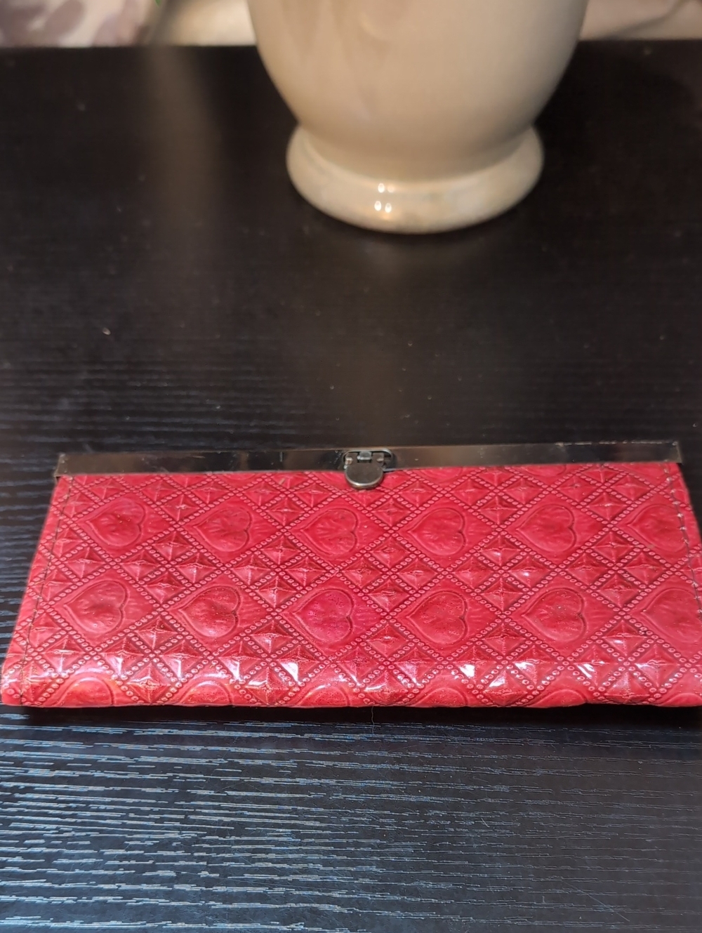 Red Quilted Heart-Embossed Women's Clutch